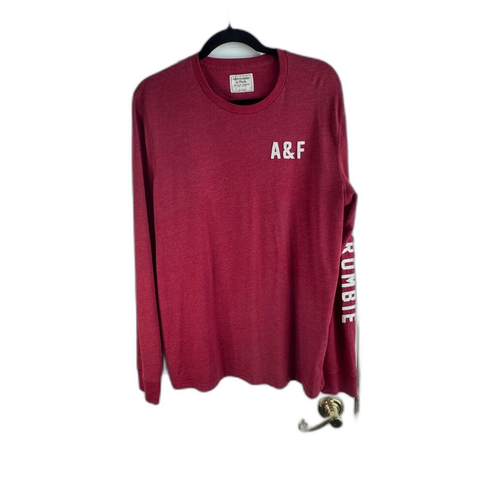 Y2K Abercrombie & Fitch Mens L Red Long Sleeve A&F Logo Applique Shirt